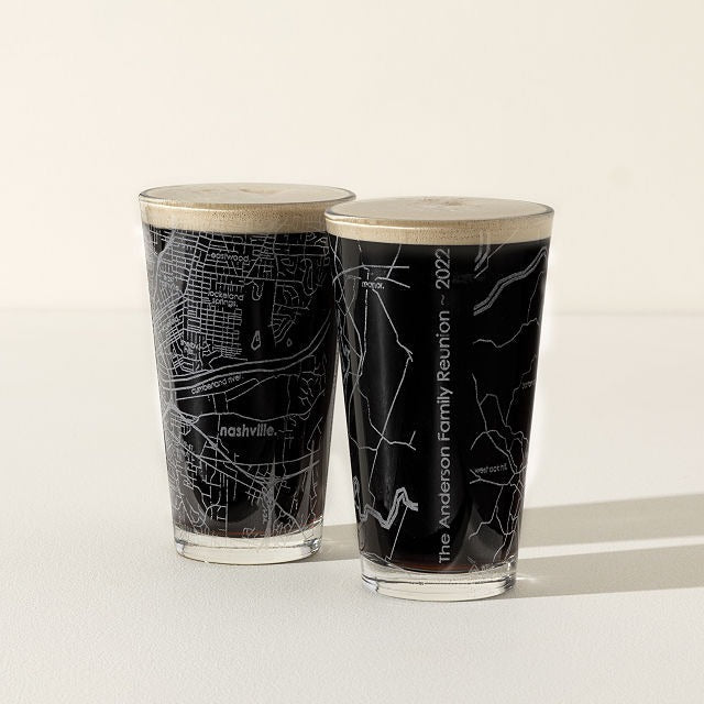 Personalized Hometown Map Glass Set
