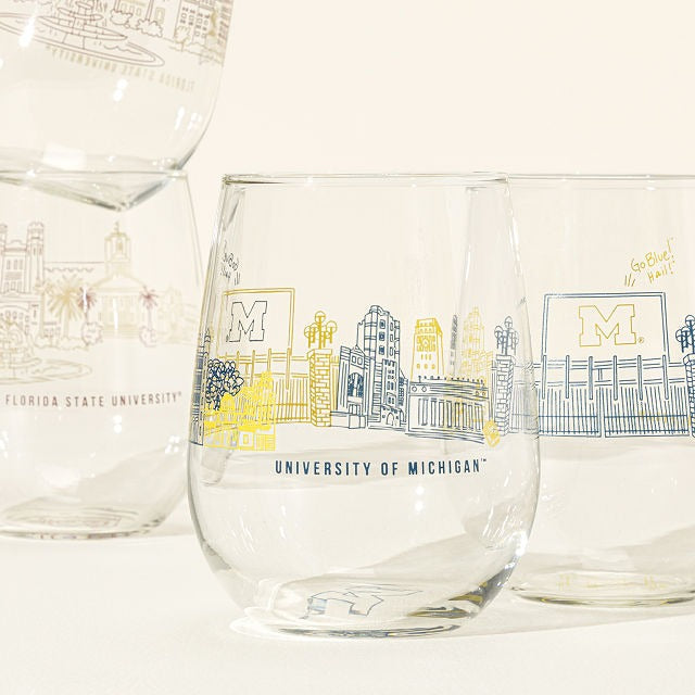 College Cityscape Wine Glasses - Set of 2