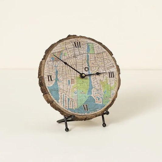 Personalized Live Edge Wooden Map Clock