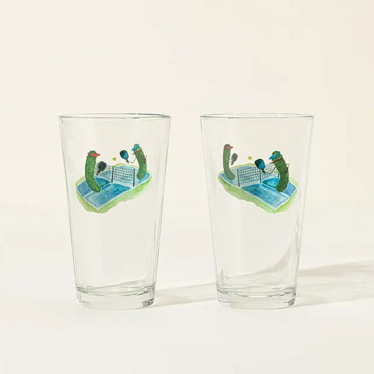 Pickles Playing Pickleball Pint Glass Set