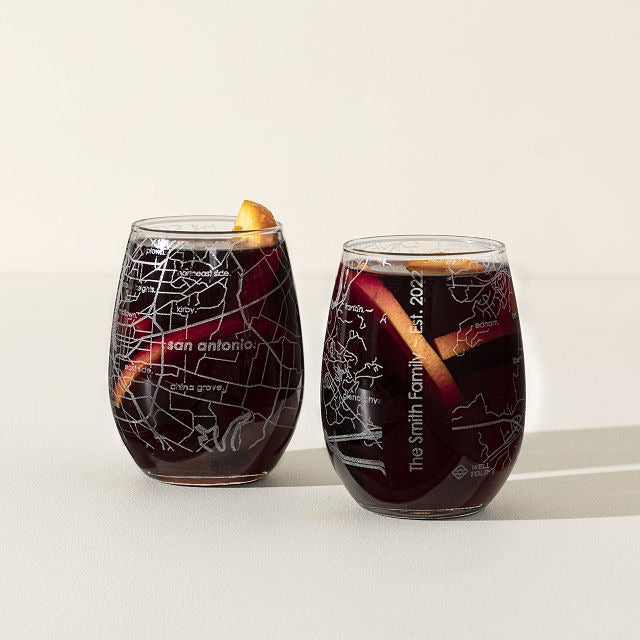 Personalized Hometown Map Glass Set